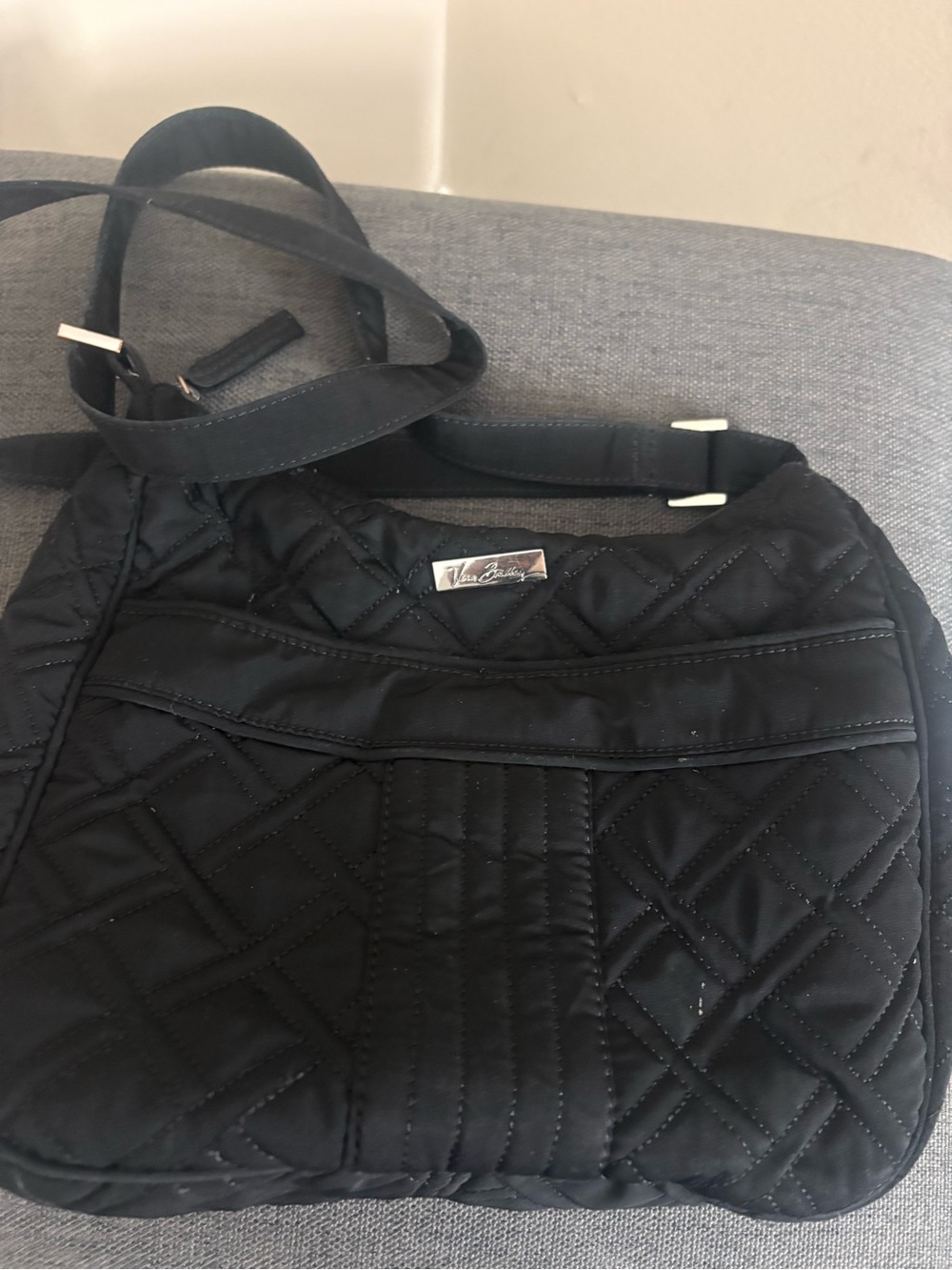 Vera Bradley Black Quilted Crossbody Shoulder Purse Pre Owned